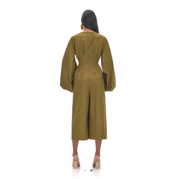 Andrea Iyamah Nia Culotte Jumpsuit 100% Cotton Olive Green Boho Size Small NWT - Picture 3 of 6